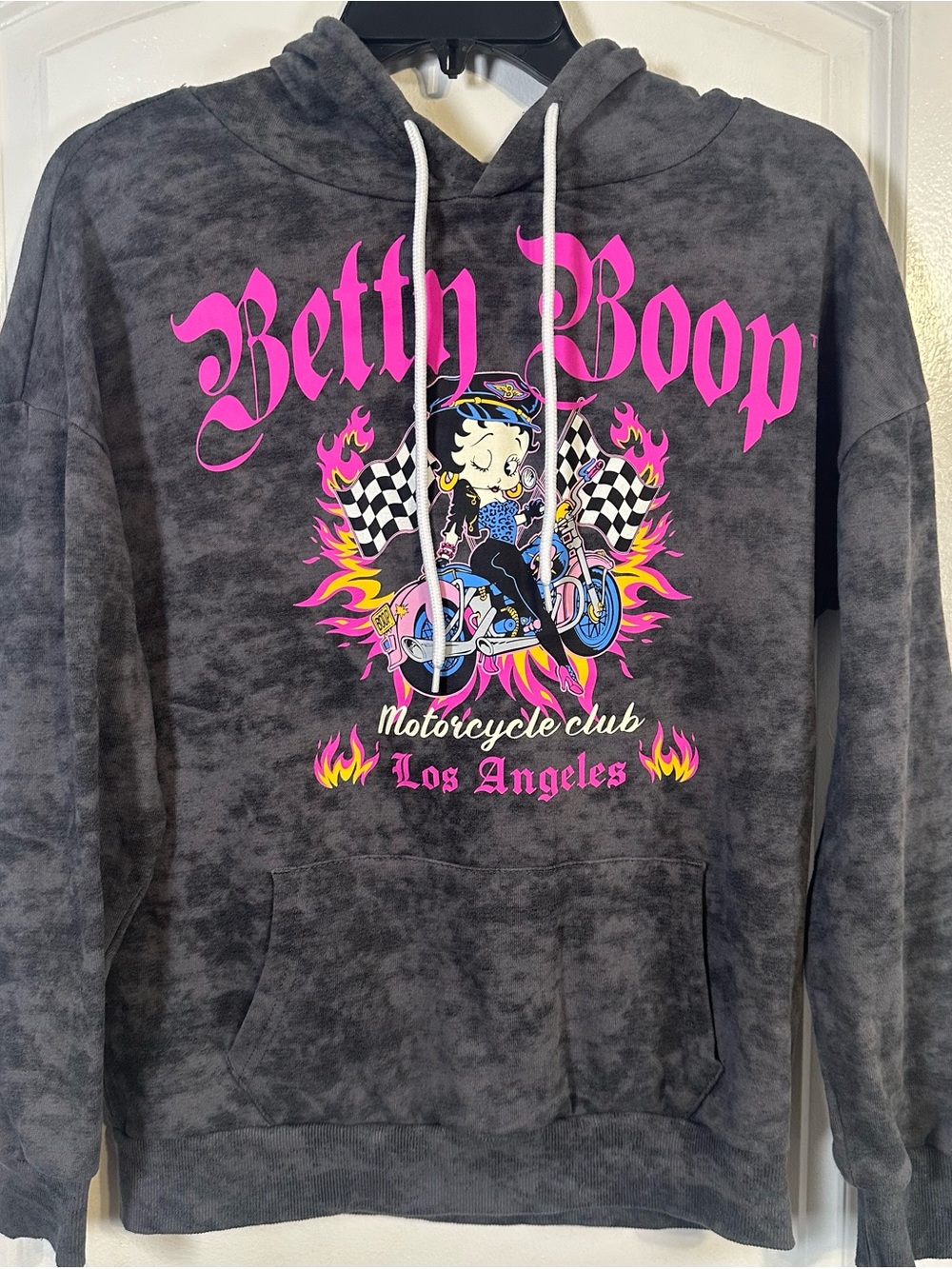 Y2K Betty Boop Born To Ride Motorcycle Club Los Angeles Hoodie Acid Wash XS